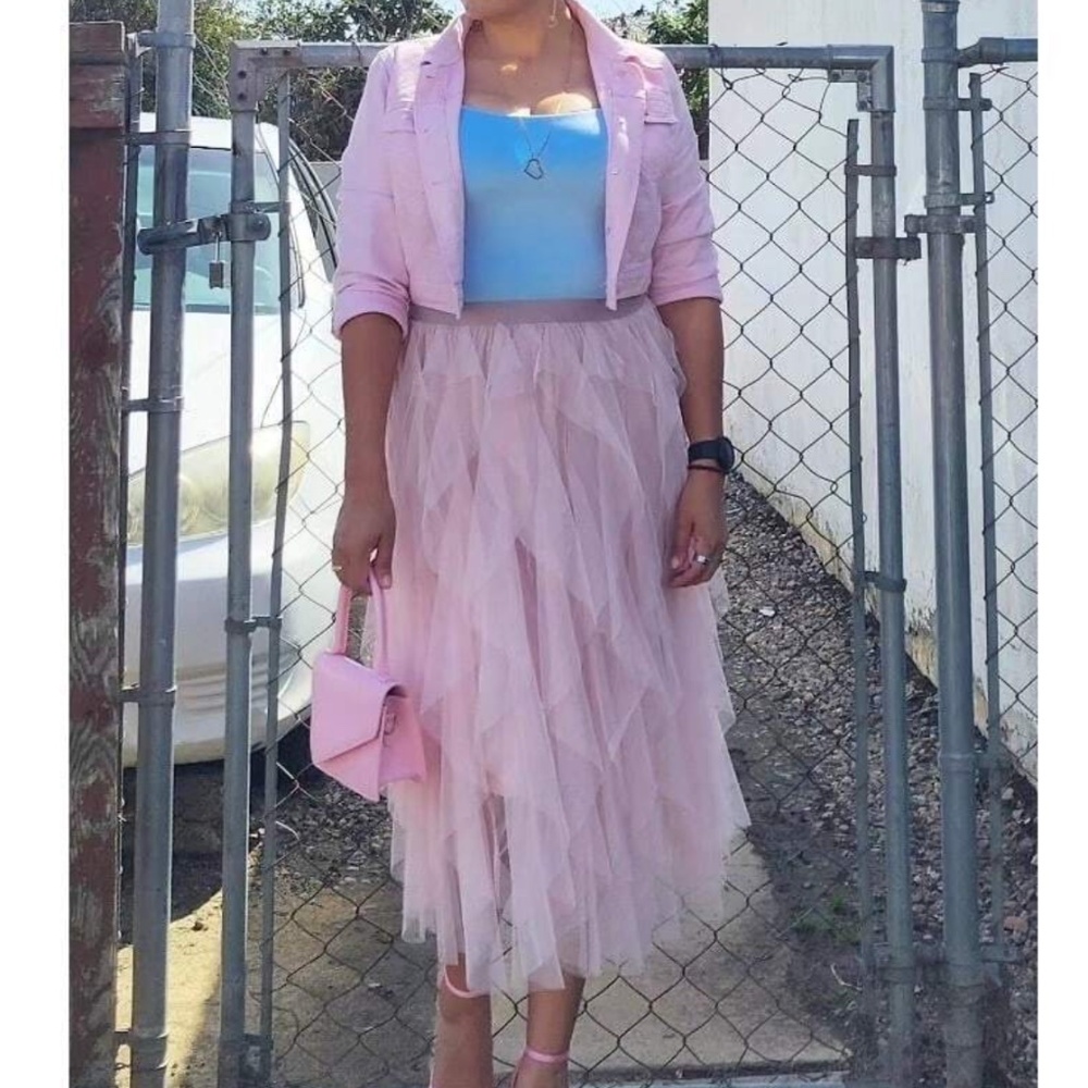 Luxe Barbiecore Pink Asymmetrical Holiday Party Skirt - Picture 2 of 5